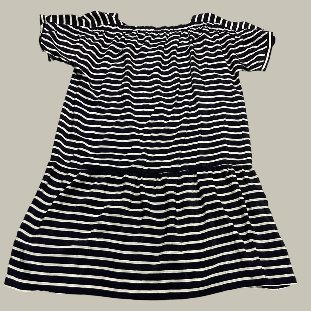 J.Crew 100% Silk Drop Waist Mini Dress Sheer Navy‎ Blue White Striped Womens L - Picture 11 of 11